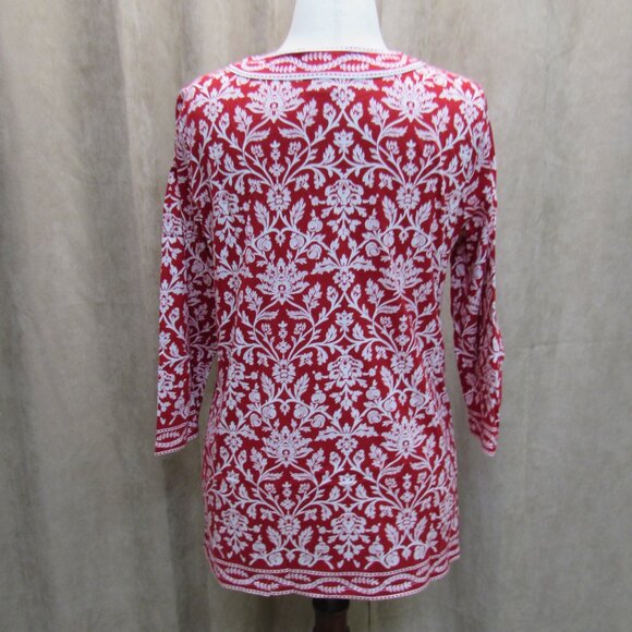 Talbots Vintage 100% Soft Cotton Red/White Floral Tunic Top XL - Picture 10 of 16